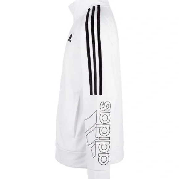 Boys Adidas White & Black Stripe-Accent Logo Zip-Up Track Jacket, Sz. XL 18/20 - Picture 7 of 8